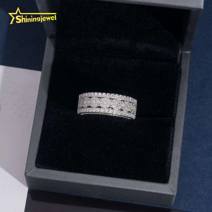 American Local Stocks Half Eternity Ring Band Ring Moissanite Ring for Men 925 Hip Hop Fine Jewelry