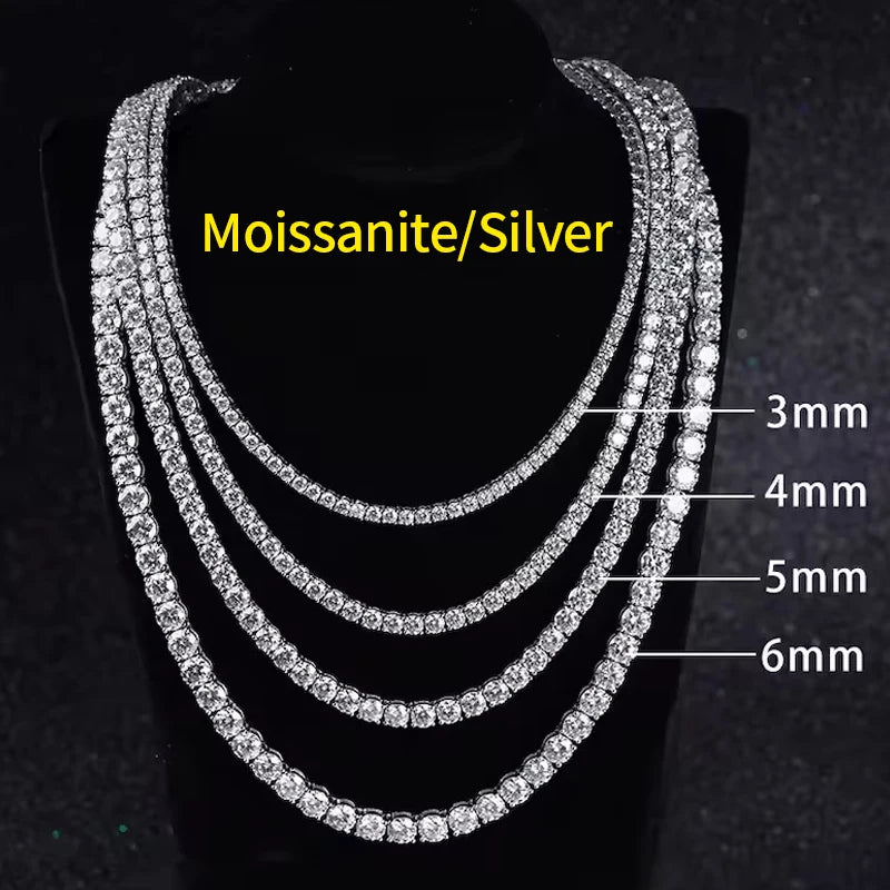 RINNTIN USA Local Stock Hip Hop Jewelry 3mm 925 Silver Moissanite Diamond Chains Hot Sale Tennis Chain Moissanite GRA Certified
