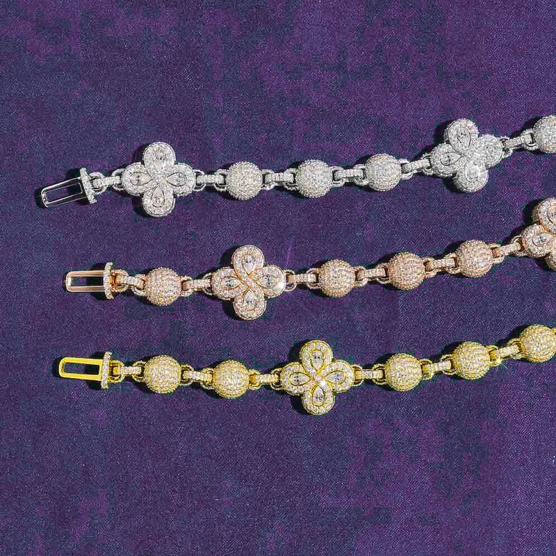 Hip Hop Fine Jewelry Passd Diamond Tester 925 Silver Iced Out 20MM Moissanite Beads Link Leaf Clover Cuban Chain for Women Men