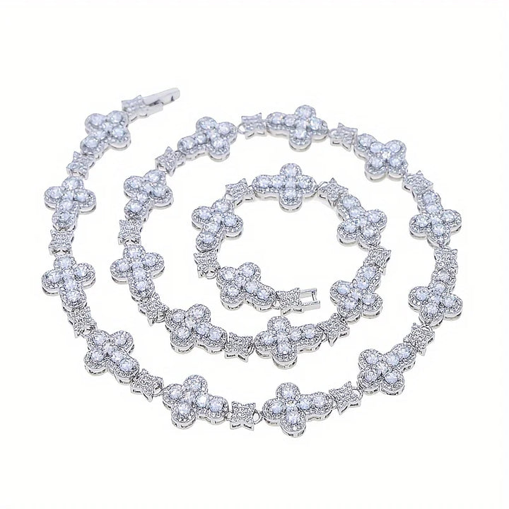 USA Cross Tennis Necklace Birthday Christmas Gift 14K White Gold Plated CZ Diamond Men Women Hypoallergenic Cubic Zirconia Chain