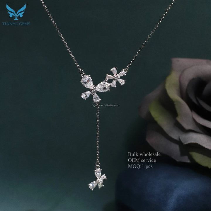 TIANYU GEMS Women's Fine Pendant Necklace 18K White Gold Plated 16 Inch 2 Inch Chain DF Color VVS Clarity Lab Created Necklace