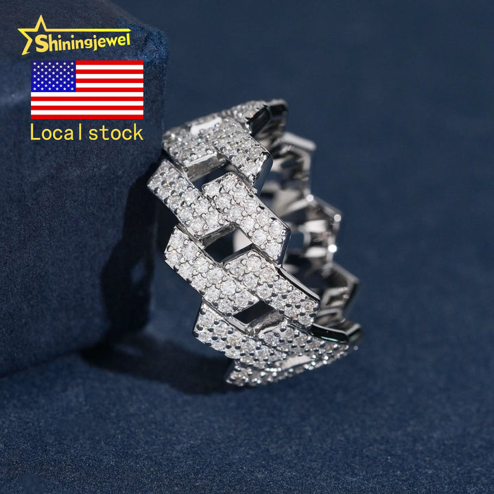 USA Local Stock Men Cuban Ring Pass Diamond Tester Hip Hop Ring  925 Silver Moissanite Diamond