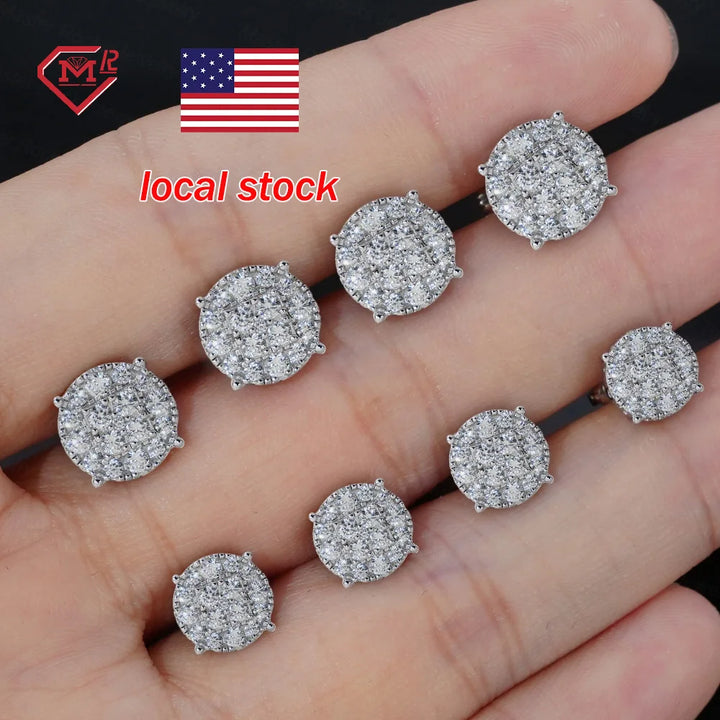 3 Days Shipment Zircon Earring 925 Silver 8mm 10mm VVS Diamond Moissanite Stud Earrings Men Women