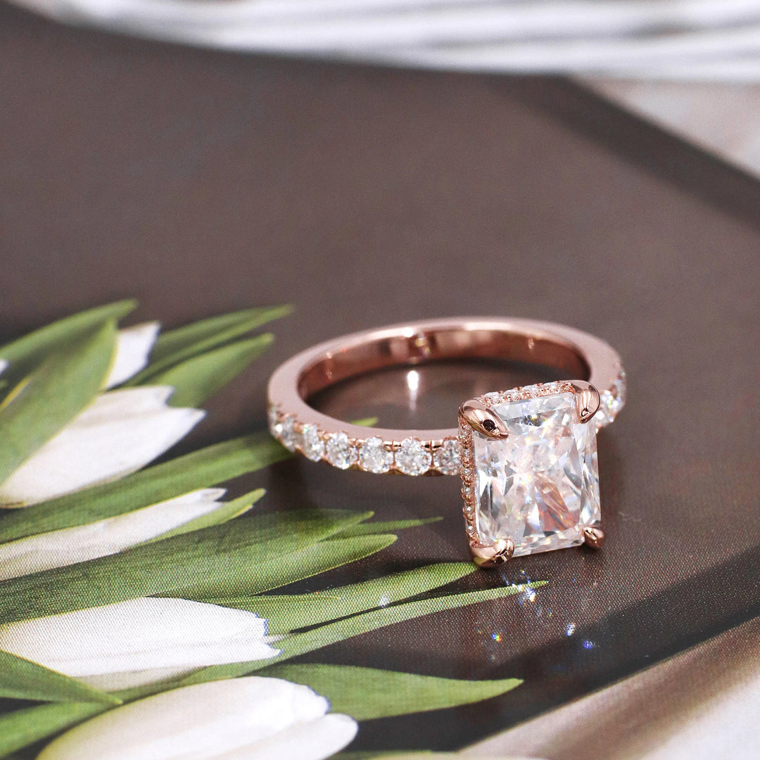 Tianyu 3ct Radiant Crushed Ice Cut Moissanite Rings Silver Sterling 925 18k White Gold Plated Fine Jewelry Mossanite Ring