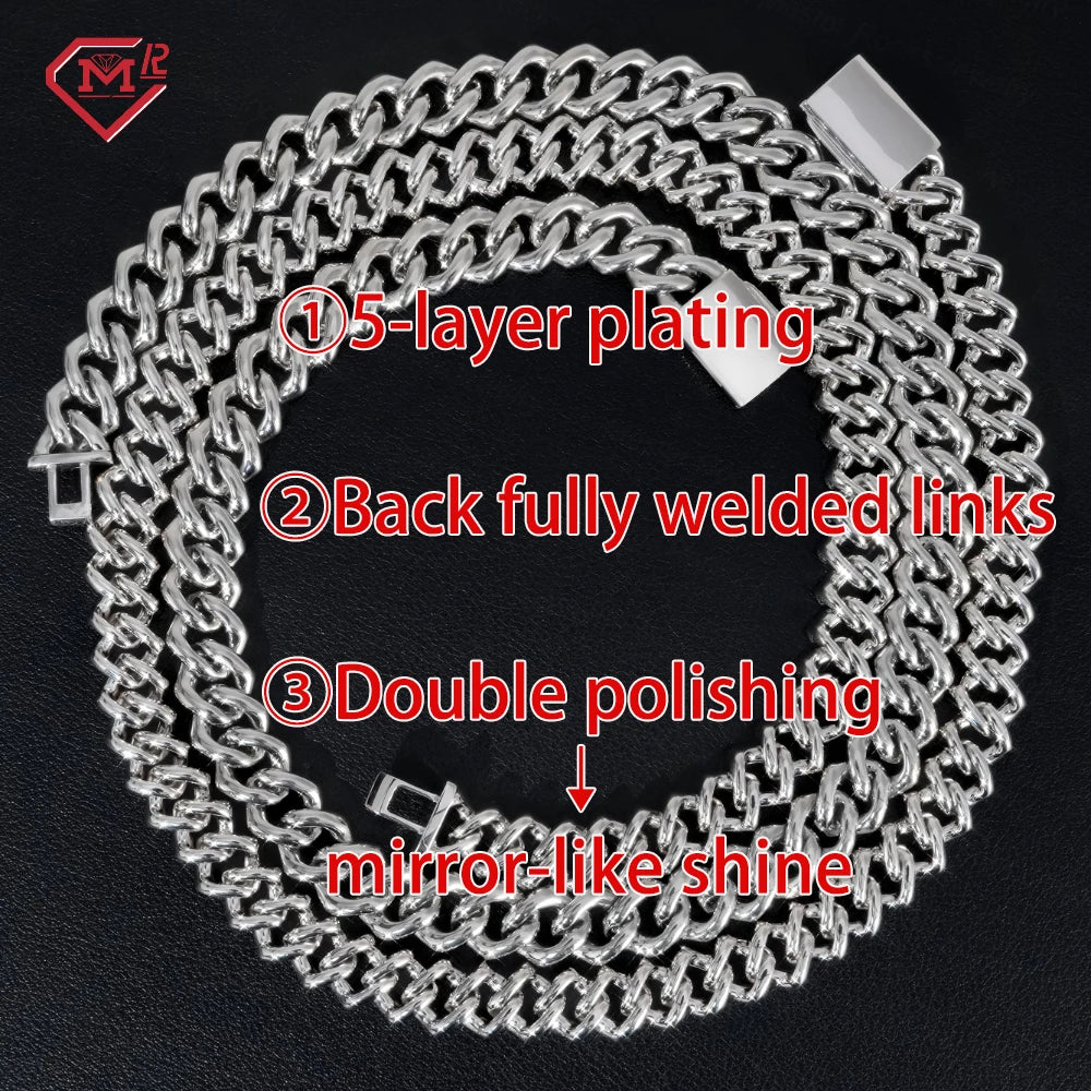 3 Days Dispatch 10mm 12mm 14mm Moissanite Cuban Link Necklace 925 Silver Moissanite Cuban Chain