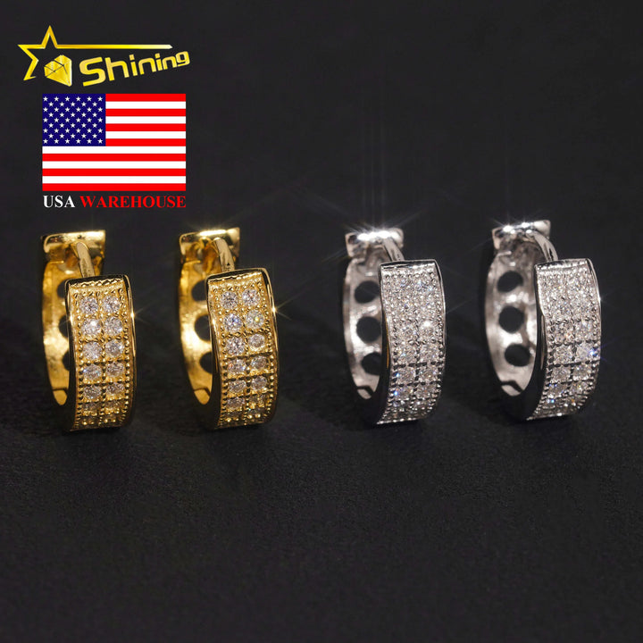 USA Warehouse Fast Shipping 925 Sterling Silver Moissanite Hoop Earring Hip Hop Men Women Iced Out Fashion Earrings