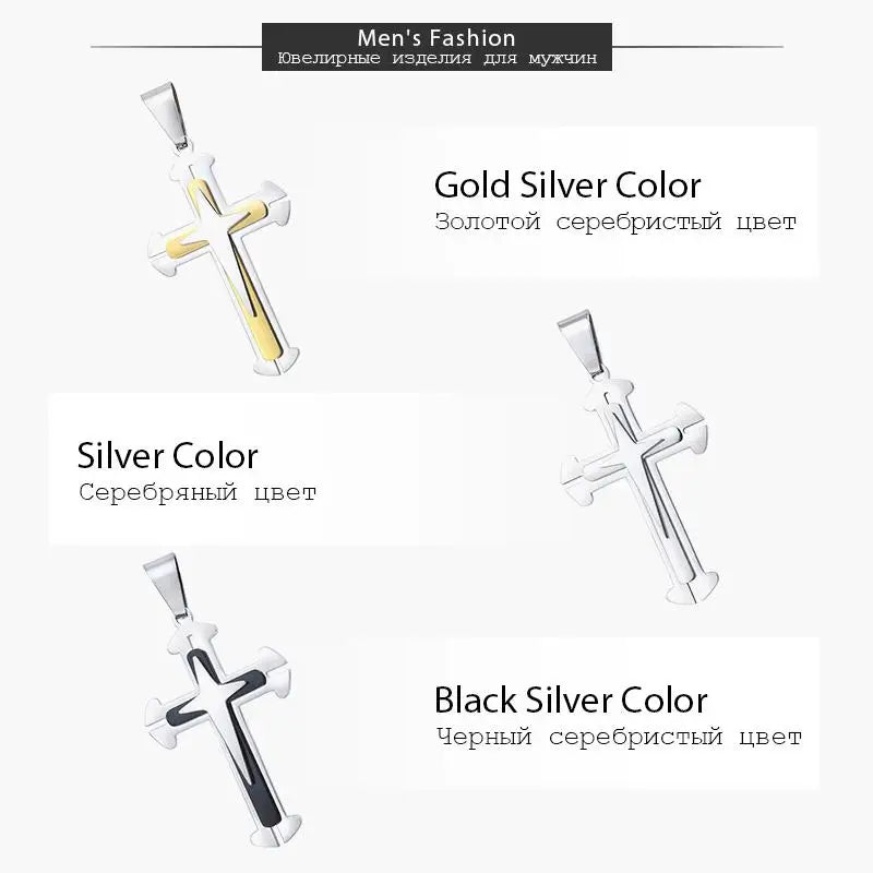 Men's Cross Necklace Gold Color Black Cross Pendant Stainless Steel Byzantine Chain Necklace 2024 Hip Hop Male Jewelry