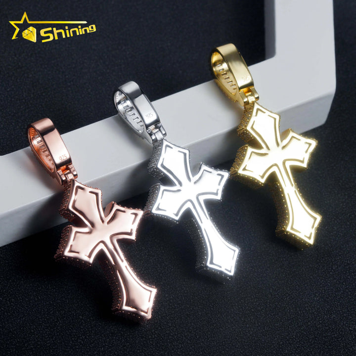 USA Local Stock Fast Shipping Iced Out Cross Moissanite Pendant Men Hip Hop 925 Silver Gold Plated VVS Moissanite Charms Pendant
