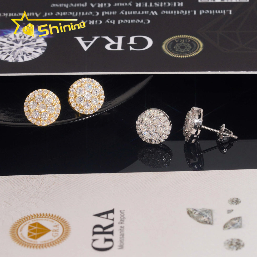 USA Fast Shipping Cluster Design S925 Sterling Silver Iced Out VVS Moissanite Diamond Screw Back Earring Stud