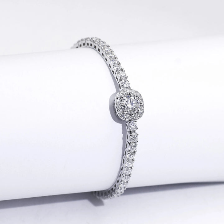 Tianyu Gems Silver Mossanite Bracelet Adjustable Round VVS 6.5MM 1ct S925 Moissanite 18k White Gold Plated Tennis Bracelet