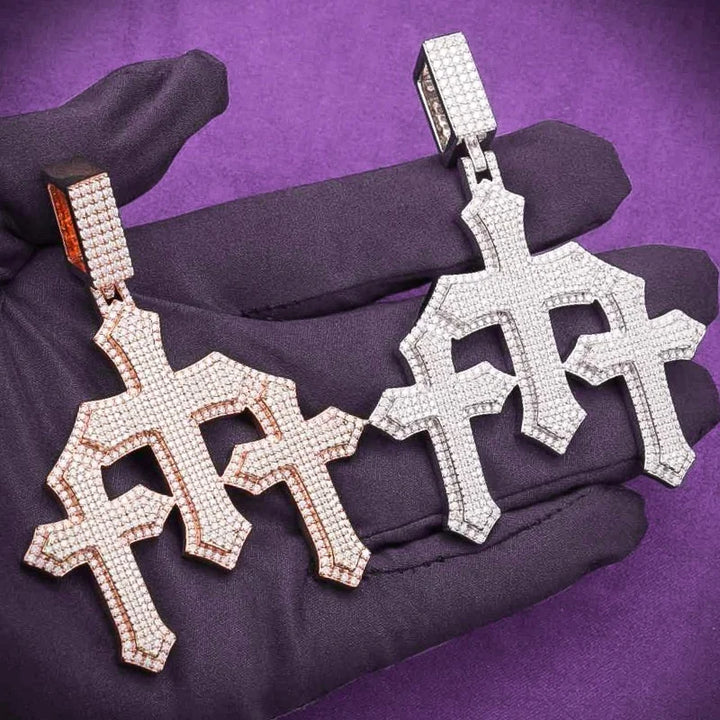 Hip Hop Fine Jewelry Passd Diamond Tester 925 Sterling Silver Iced Out VVS Moissanite Cluster Triple Cross Pendant for Men