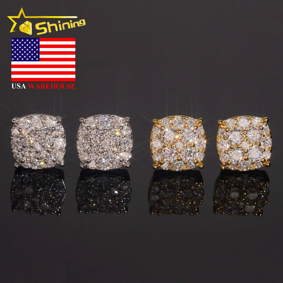 USA Warehouse Fast Shipping 10mm Iced Out Sparkling Earrings 925 Sterling Silver Moissanite Round Shape Screw Back Stud Earring