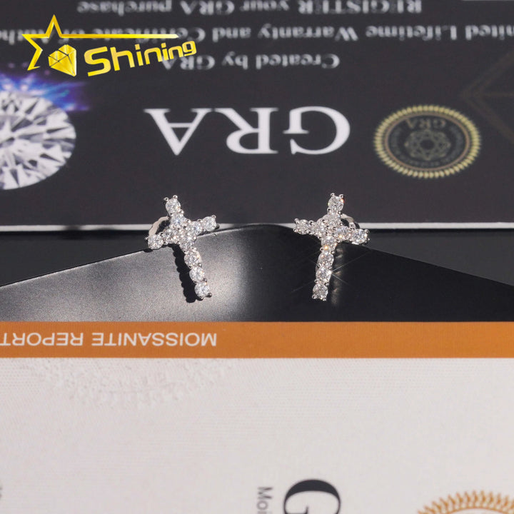 Local Stock Fast Shipping Pass Diamond Tester 925 Silver Moissanite Cross Hip Hop Fashion Earrings