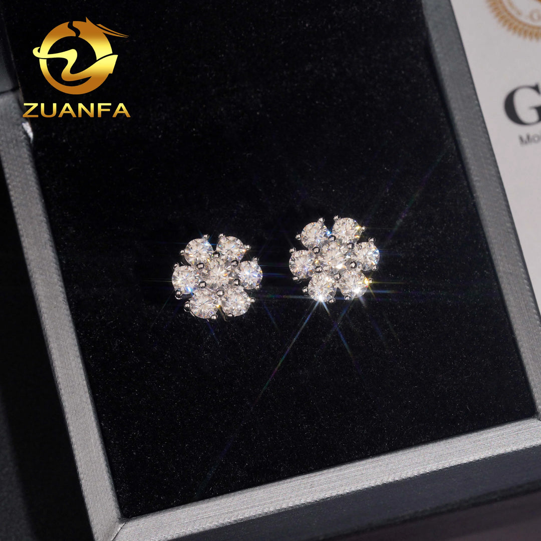 Pass Diamond Tester 925 Sterling Silver High Quality Ready to Ship Snowflake Men VVS Moissanite Earrings
