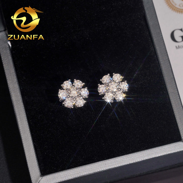 Pass Diamond Tester 925 Sterling Silver High Quality Ready to Ship Snowflake Men VVS Moissanite Earrings