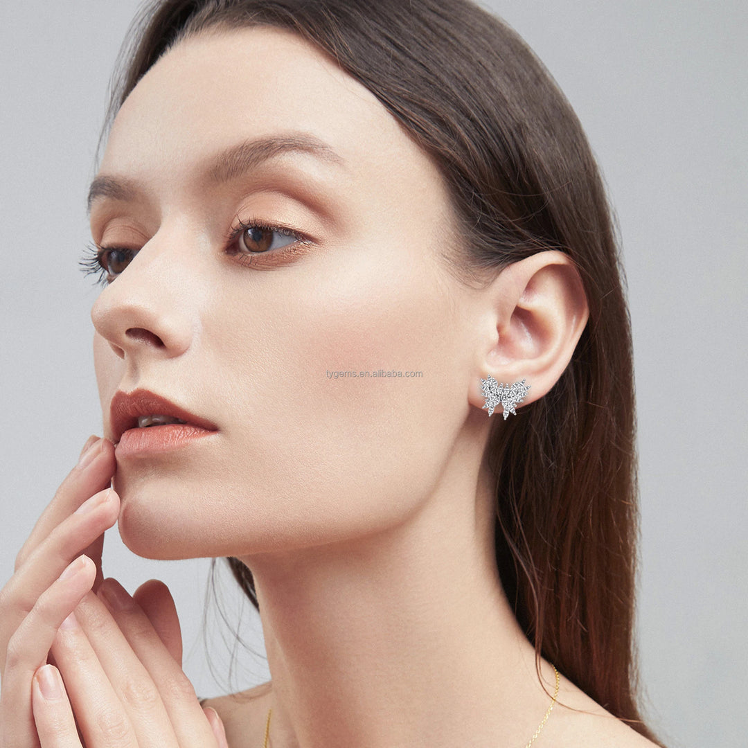 Tianyu SIlver Mossanite Stud Earrings Luxury Butterfly Design Marquise Cut Moissanite Thick Gold Plated 18K Earrings Studs