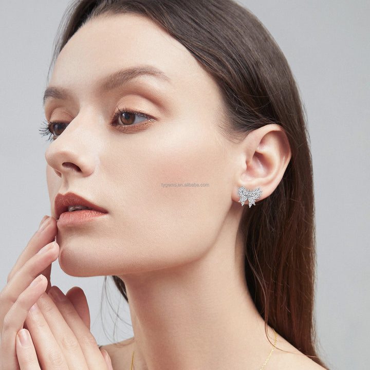 Tianyu SIlver Mossanite Stud Earrings Luxury Butterfly Design Marquise Cut Moissanite Thick Gold Plated 18K Earrings Studs