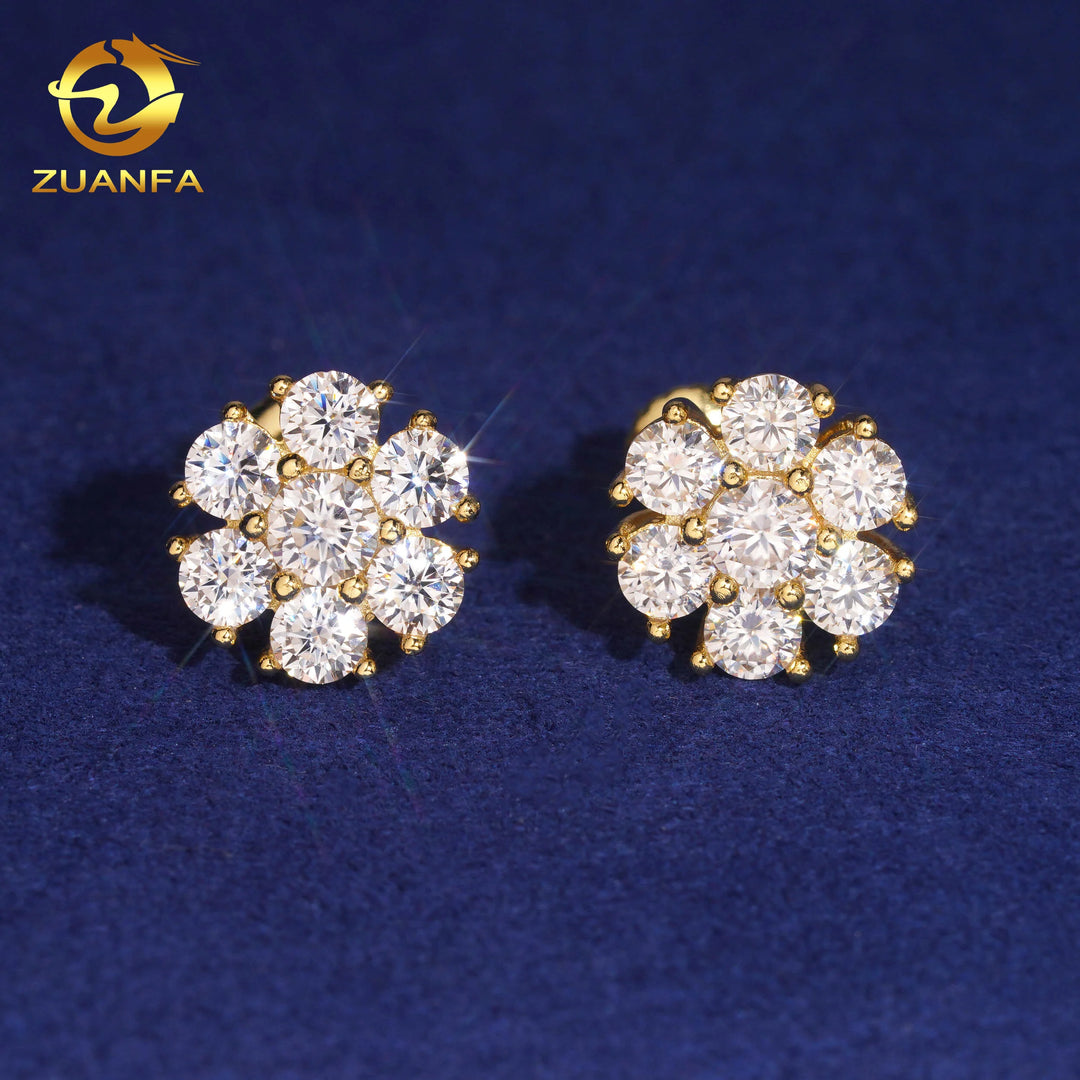 Pass Diamond Tester 925 Sterling Silver High Quality Ready to Ship Snowflake Men VVS Moissanite Earrings