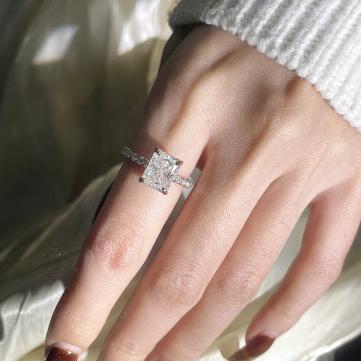 Tianyu 3ct Radiant Crushed Ice Cut Moissanite Rings Silver Sterling 925 18k White Gold Plated Fine Jewelry Mossanite Ring