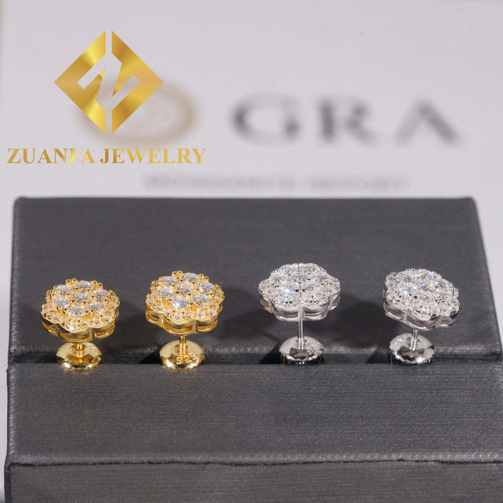 Sun Flower Stud Earring 925 Sterling Silver VVS Moissanite