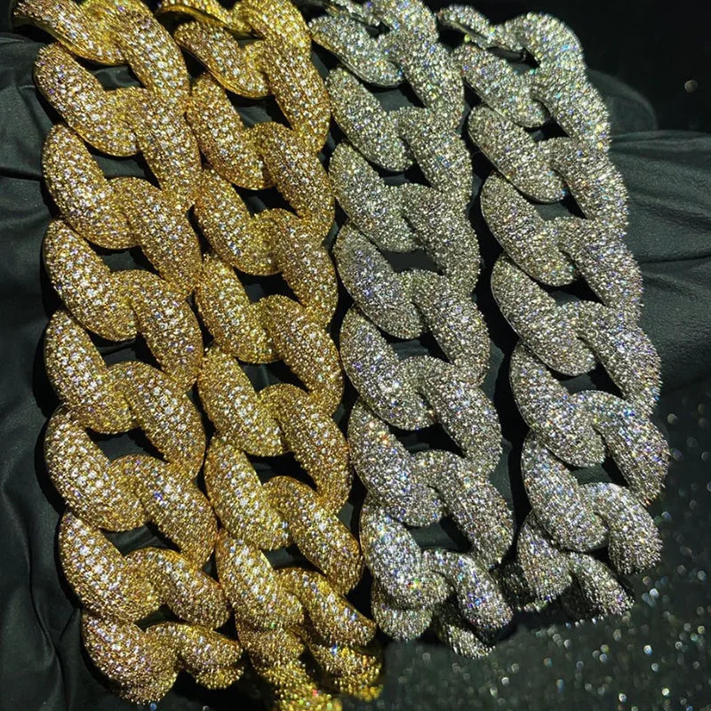 Pass Diamond Tester GRA Hip Hop Style S925 Silver Iced Out Bling 3 Rows 10mm 12mm 14mm VVS Moissanite Cuban Link Chain for Men