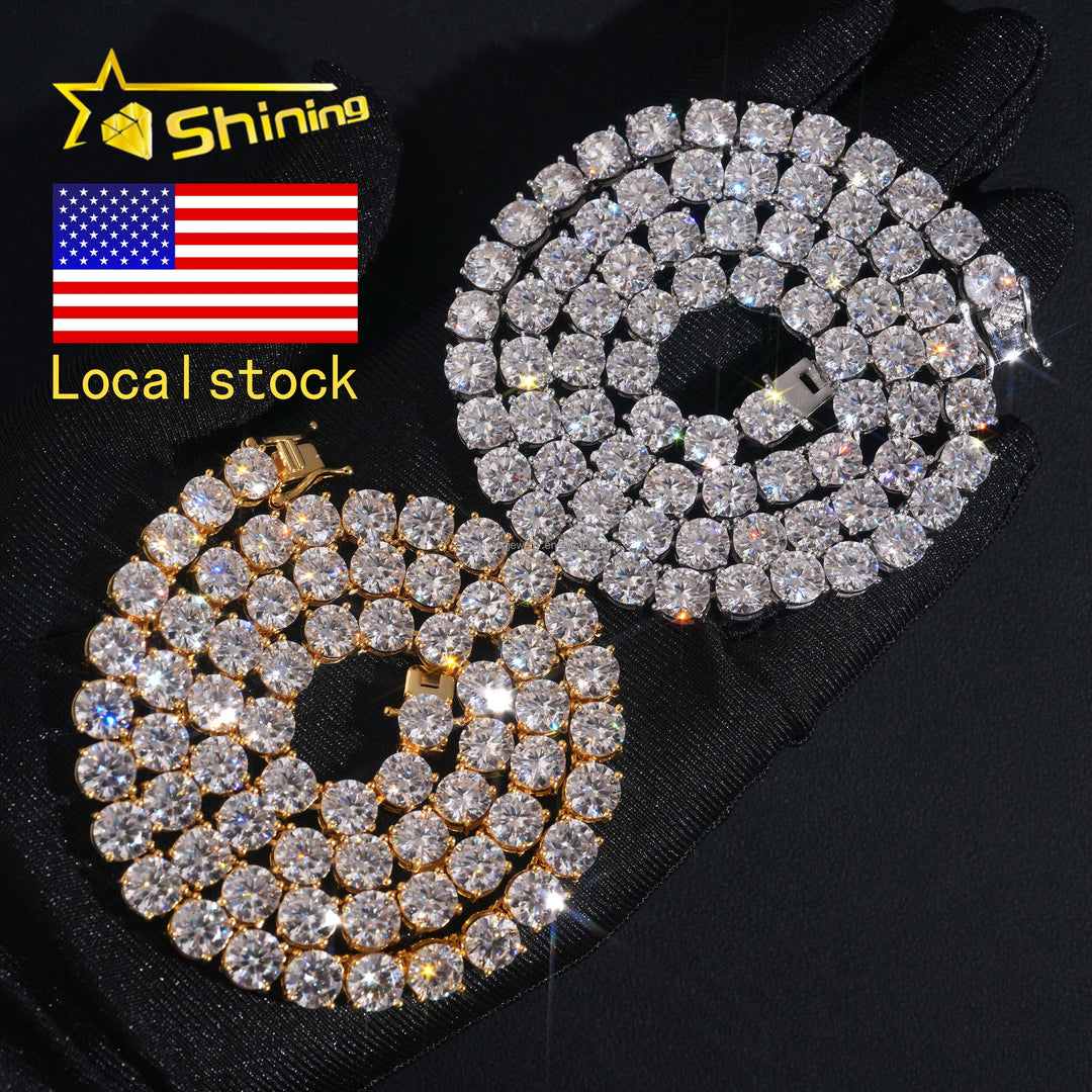 In Stock Ship in USA Warehouse Hip Hop Fashion Jewelry FL Moissanite Tennis Chains S925 Silver Iced Out Tennis Chain & Bracelet