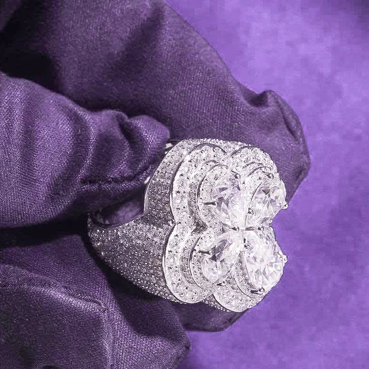 Pass Diamond Tester Hip Hop D Color VVS Bling Moissanite Four Leaf Clover Ring With 925 Sterling Silver GRA Women Men