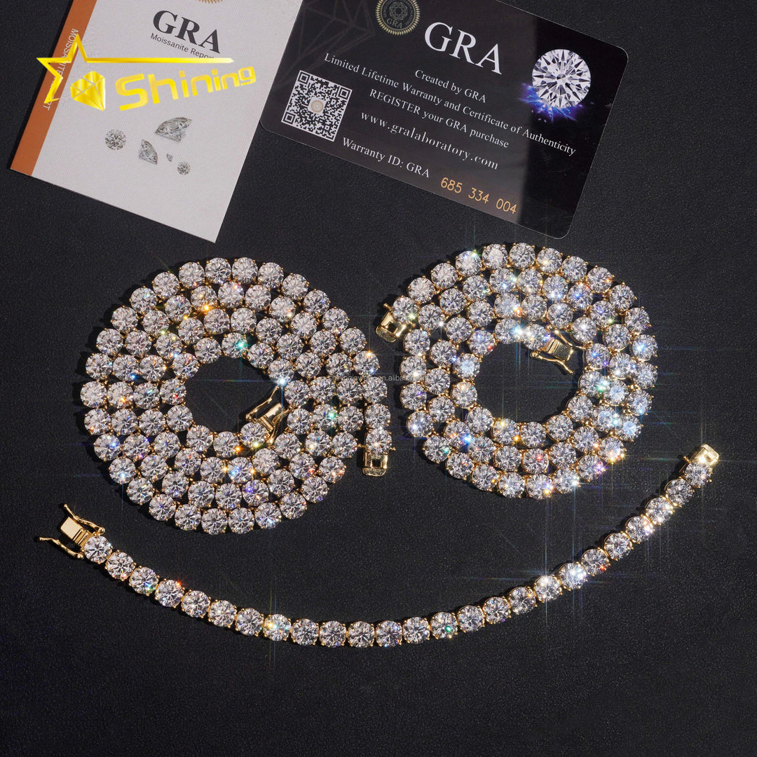 In Stock Ship in USA Warehouse Hip Hop Fashion Jewelry FL Moissanite Tennis Chains S925 Silver Iced Out Tennis Chain & Bracelet