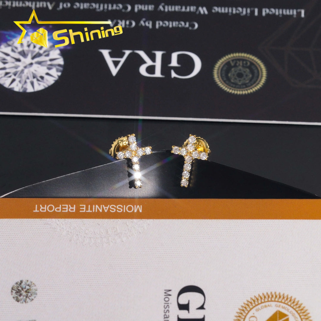 Local Stock Fast Shipping Pass Diamond Tester 925 Silver Moissanite Cross Hip Hop Fashion Earrings