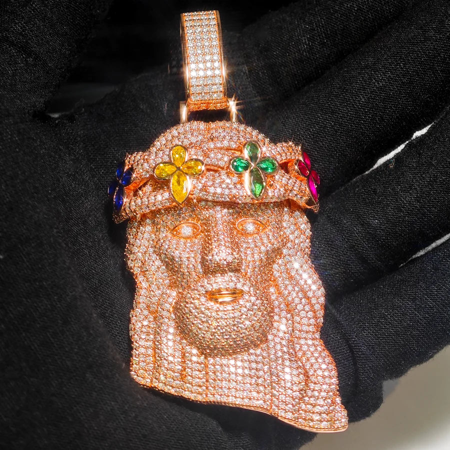 Custom 3.2inches Hip Hop GRA  Marquise Cut VVS Moissanite 925 Silver Pass Diamond Tester Four Leaf Clover Flower Jesus Pendant