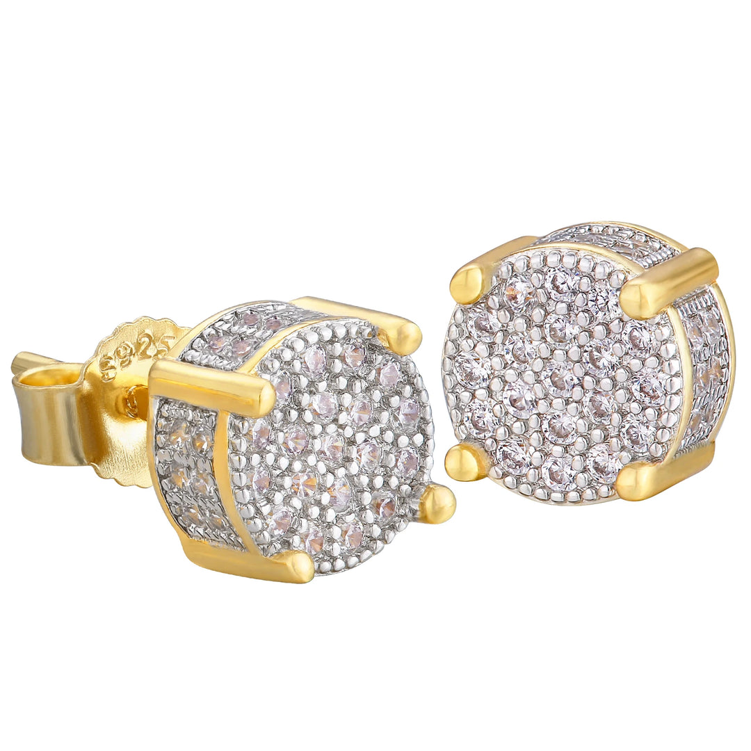 14K CZ Diamond 925 Sterling Silver Round Stud Earrings