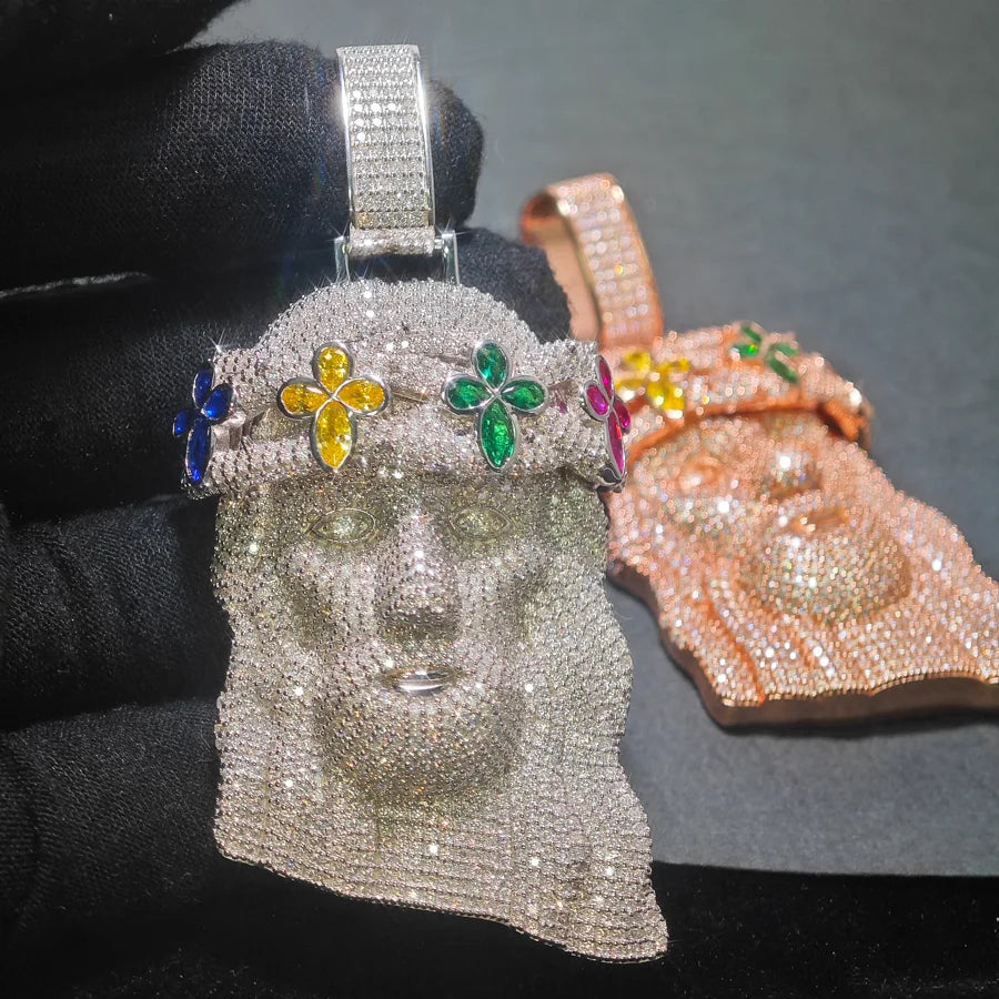 Custom 3.2inches Hip Hop GRA  Marquise Cut VVS Moissanite 925 Silver Pass Diamond Tester Four Leaf Clover Flower Jesus Pendant