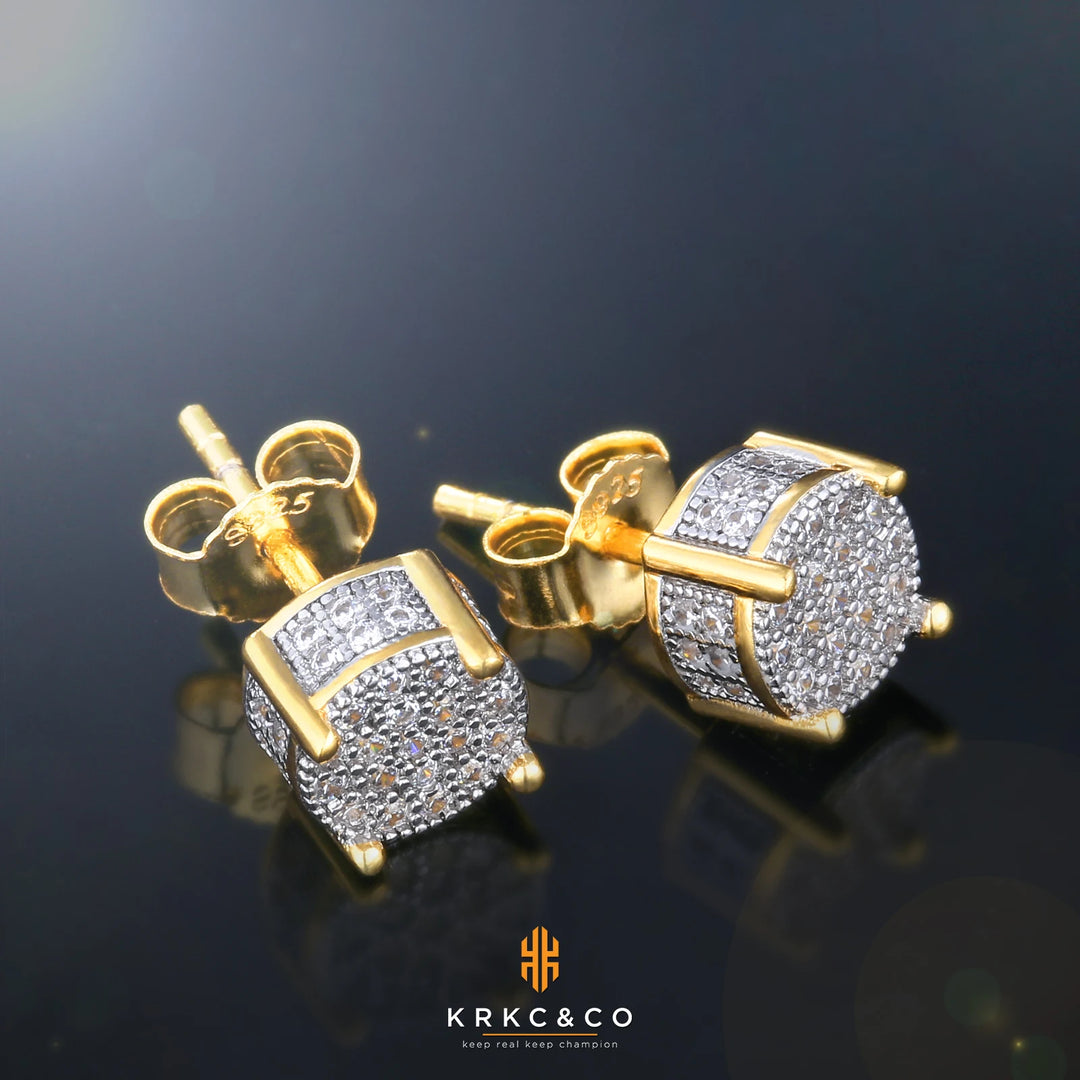 14K CZ Diamond 925 Sterling Silver Round Stud Earrings