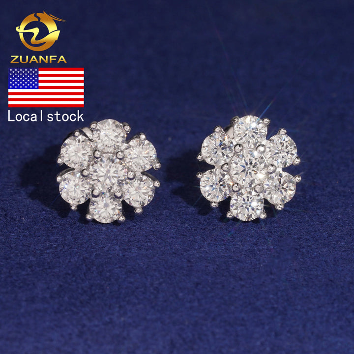 Pass Diamond Tester 925 Sterling Silver High Quality Ready to Ship Snowflake Men VVS Moissanite Earrings