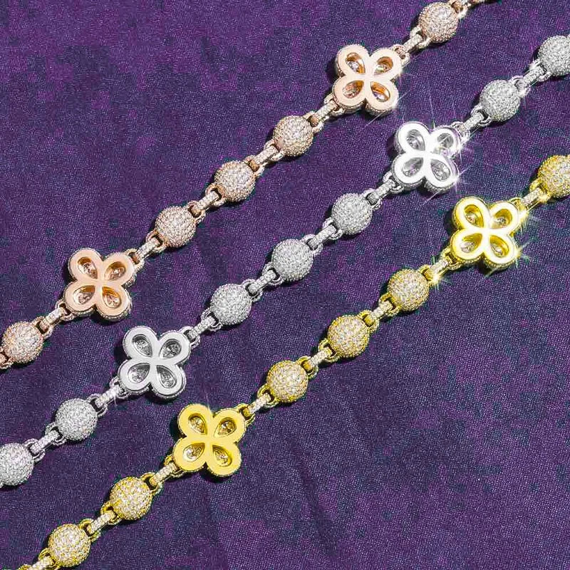 Hip Hop Fine Jewelry Passd Diamond Tester 925 Silver Iced Out 20MM Moissanite Beads Link Leaf Clover Cuban Chain for Women Men