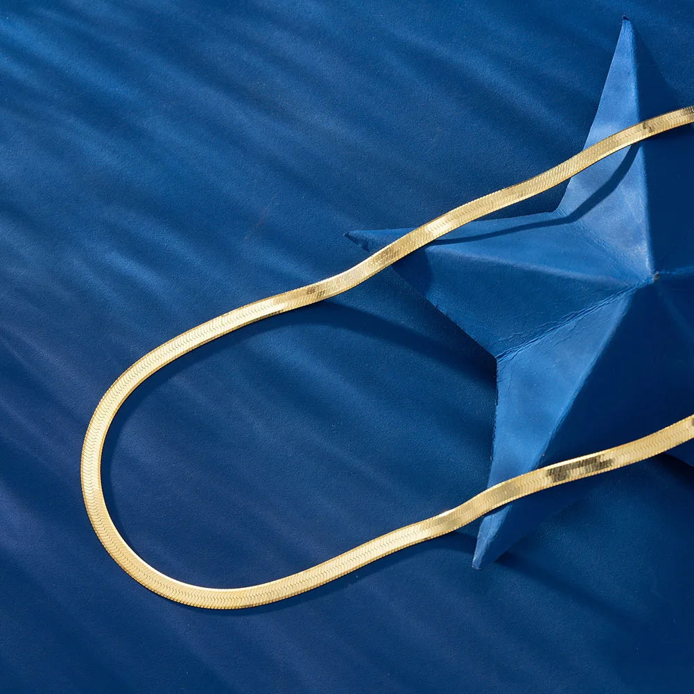 RINNTIN SC35 USA Local Stock 18K Gold Plated Snake Chain 3mm 925 Sterling Silver Flat Herringbone Chain Necklace for Women Men