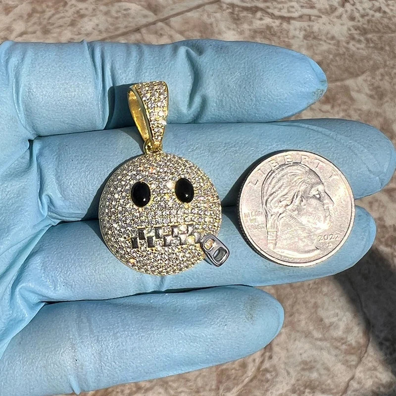 Hip Hop Pass Diamond Tester Bling Solid 925 Silver Iced Out GRA VVS Moissanite Zipper Mouth  Face Pendant for Chain Men Women