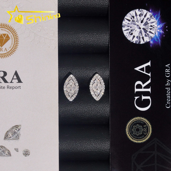 Local Stock High Quality 925 Silver Hip Hop Iced Out Marquise Moissanite Diamond Earrings