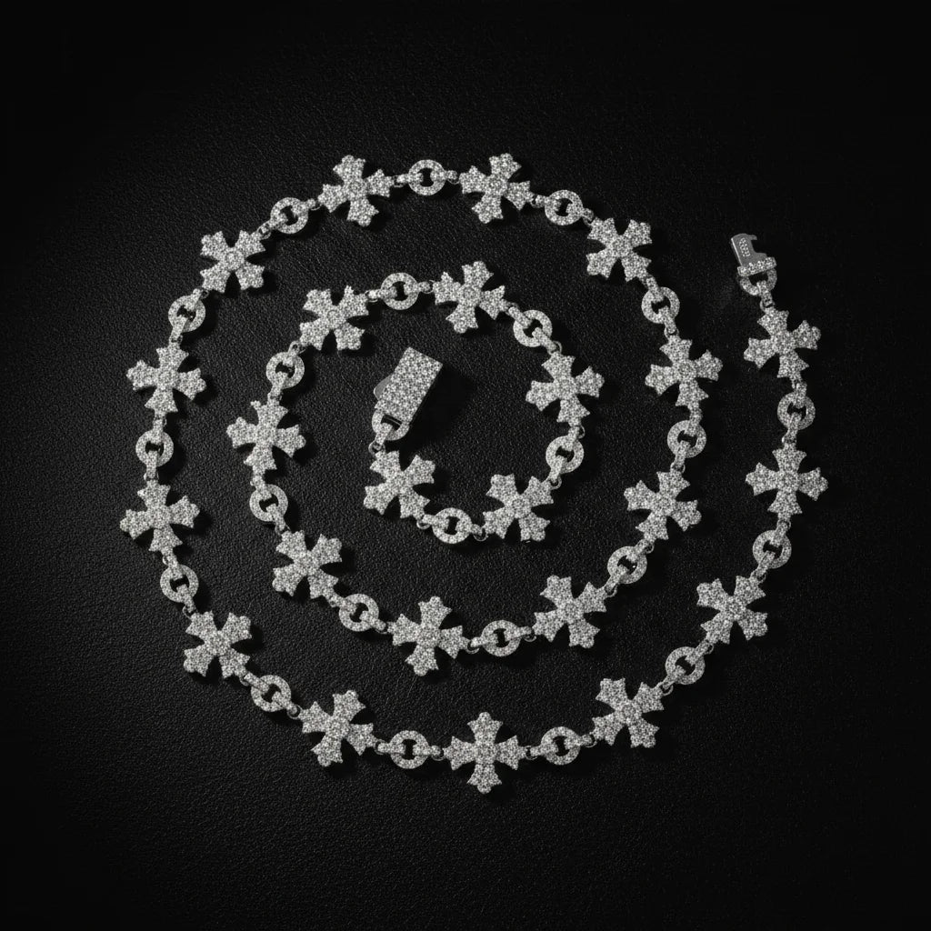 Hip Hop Luxury Handmade 12mm 925 Sterling Silver GRA Certified Moissanite Diamond Cross Link Chain Necklace for Men Women Party