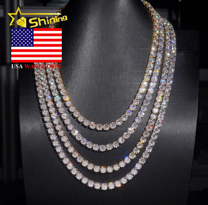 In Stock Ship in USA Warehouse Hip Hop Fashion Jewelry FL Moissanite Tennis Chains S925 Silver Iced Out Tennis Chain & Bracelet