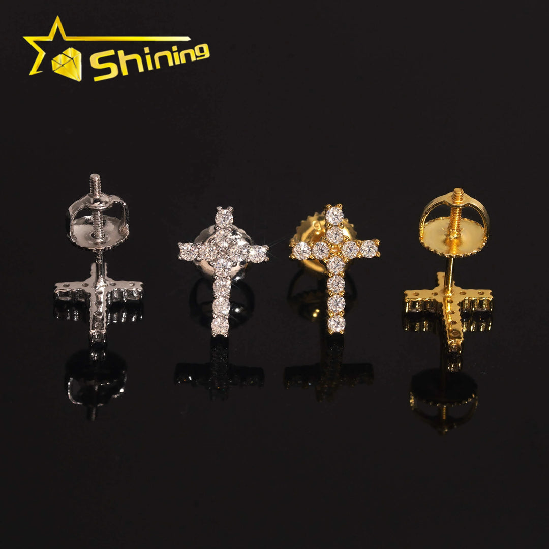 Local Stock Fast Shipping Pass Diamond Tester 925 Silver Moissanite Cross Hip Hop Fashion Earrings