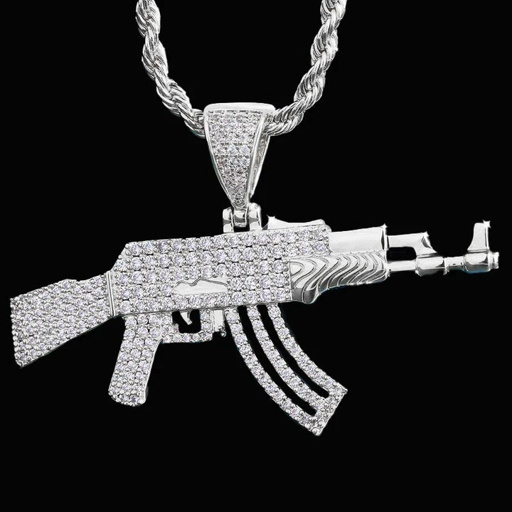 Personalized AK47 18K Gold Plated Rifle Charm HIP HOP Punk Jewelry Rope Chain ZIRCON Iced Out CZ Gun Pendant Necklace for Men