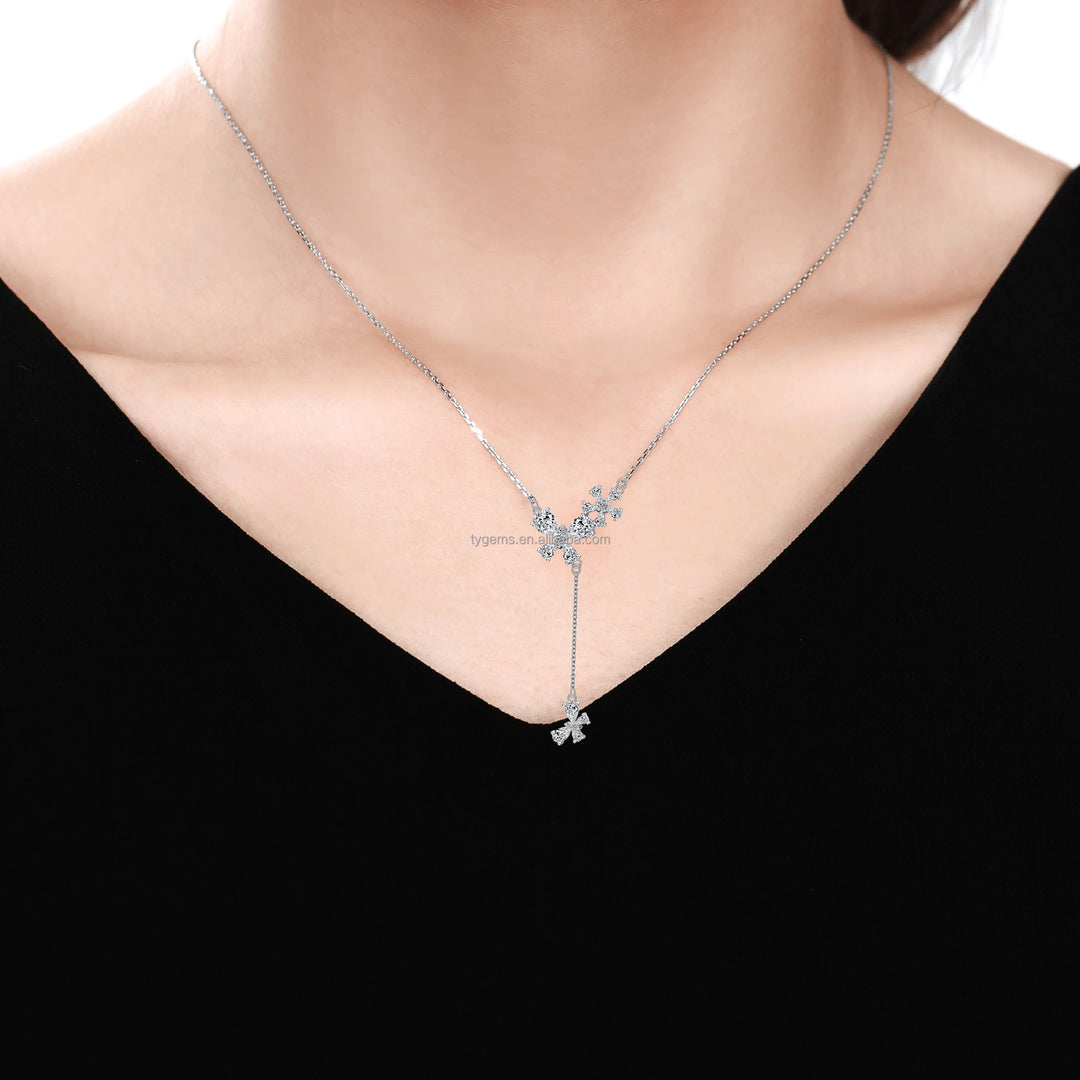 TIANYU GEMS Women's Fine Pendant Necklace 18K White Gold Plated 16 Inch 2 Inch Chain DF Color VVS Clarity Lab Created Necklace