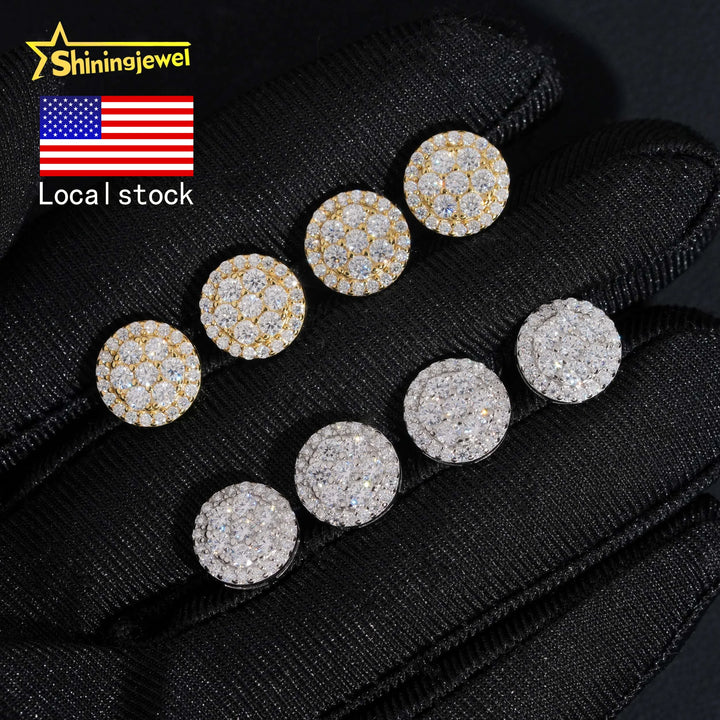 USA Local Stock Fast Shipping Fine Jewelry 925 Silver Earrings Screw Back Hip Hop Iced Out VVS Moissanite Stud Earrings