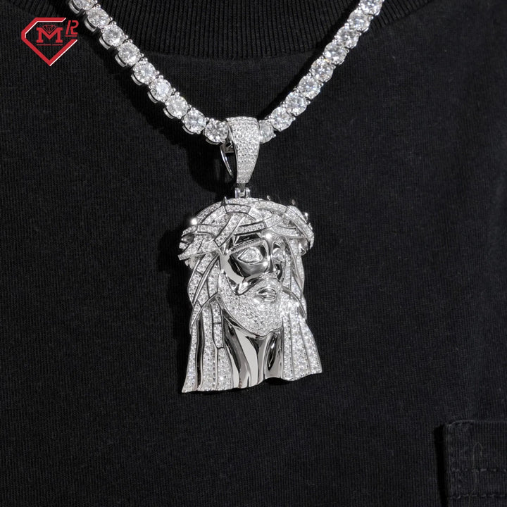 Hip Hop Jesus Head Pendant Moissanite Jewelry 925 Sterling Silver Iced Out VVS Pass Diamond Test Moissanite Pendant