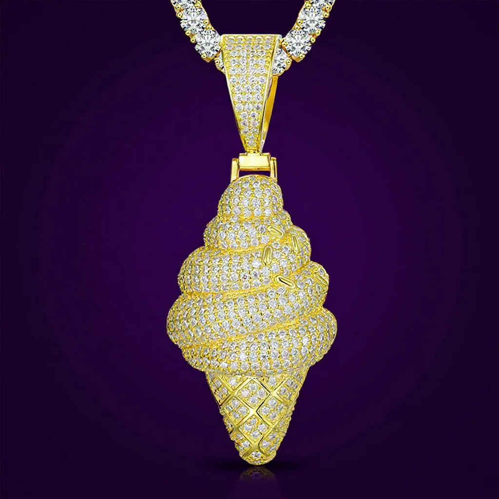 Hip Hop GRA Certified Moissanite D Color Iced Out Ice Cream Pendant Pass Diamond Tester Cone Charm for Necklace Bling Jewelry