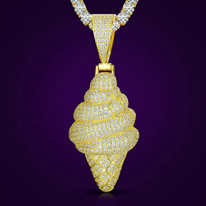 Hip Hop GRA Certified Moissanite D Color Iced Out Ice Cream Pendant Pass Diamond Tester Cone Charm for Necklace Bling Jewelry
