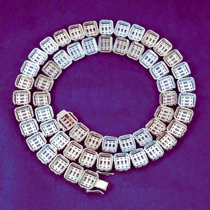 13mm Moissanite Square Men's Tennis Chain 925 Sterling Silver Hip Hop D Color Baguette Pass Diamond Tester GRA Baguette Jewelry