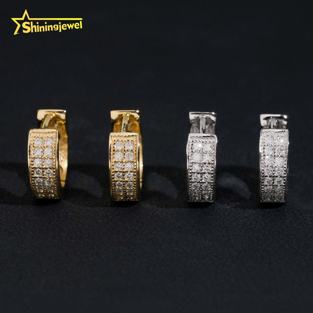 USA Local Stock Hip Hop Iced Out High Quality 925 Sterling Silver Hoop Moissanite Diamond Earrings