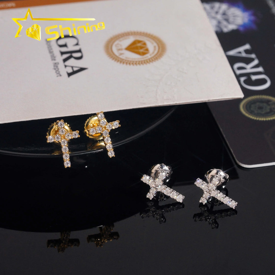Local Stock Fast Shipping Pass Diamond Tester 925 Silver Moissanite Cross Hip Hop Fashion Earrings